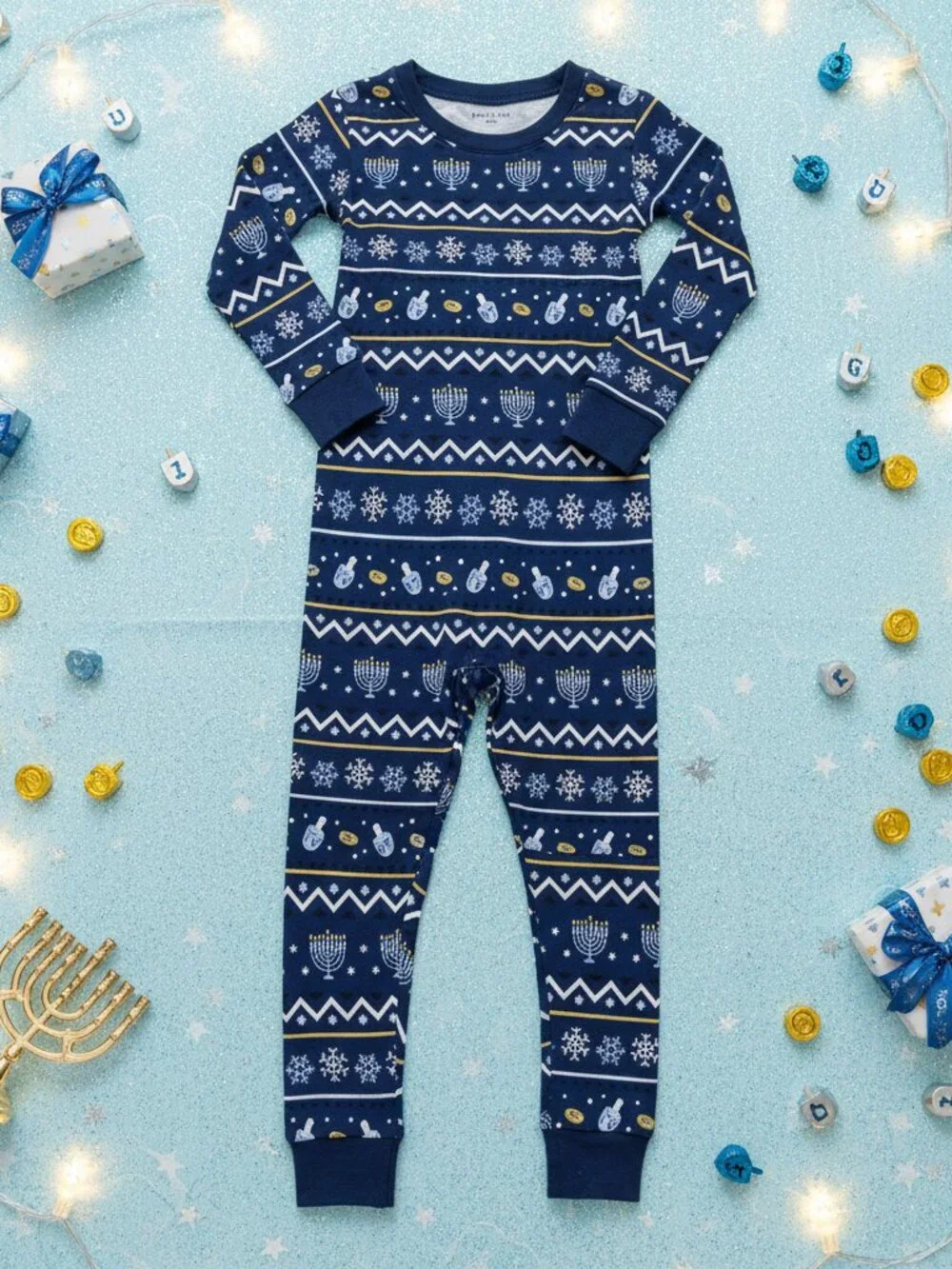 Petit Lem Hanukkah Fair Isle Organic Cotton Pajamas NWT 2T Blue Holiday